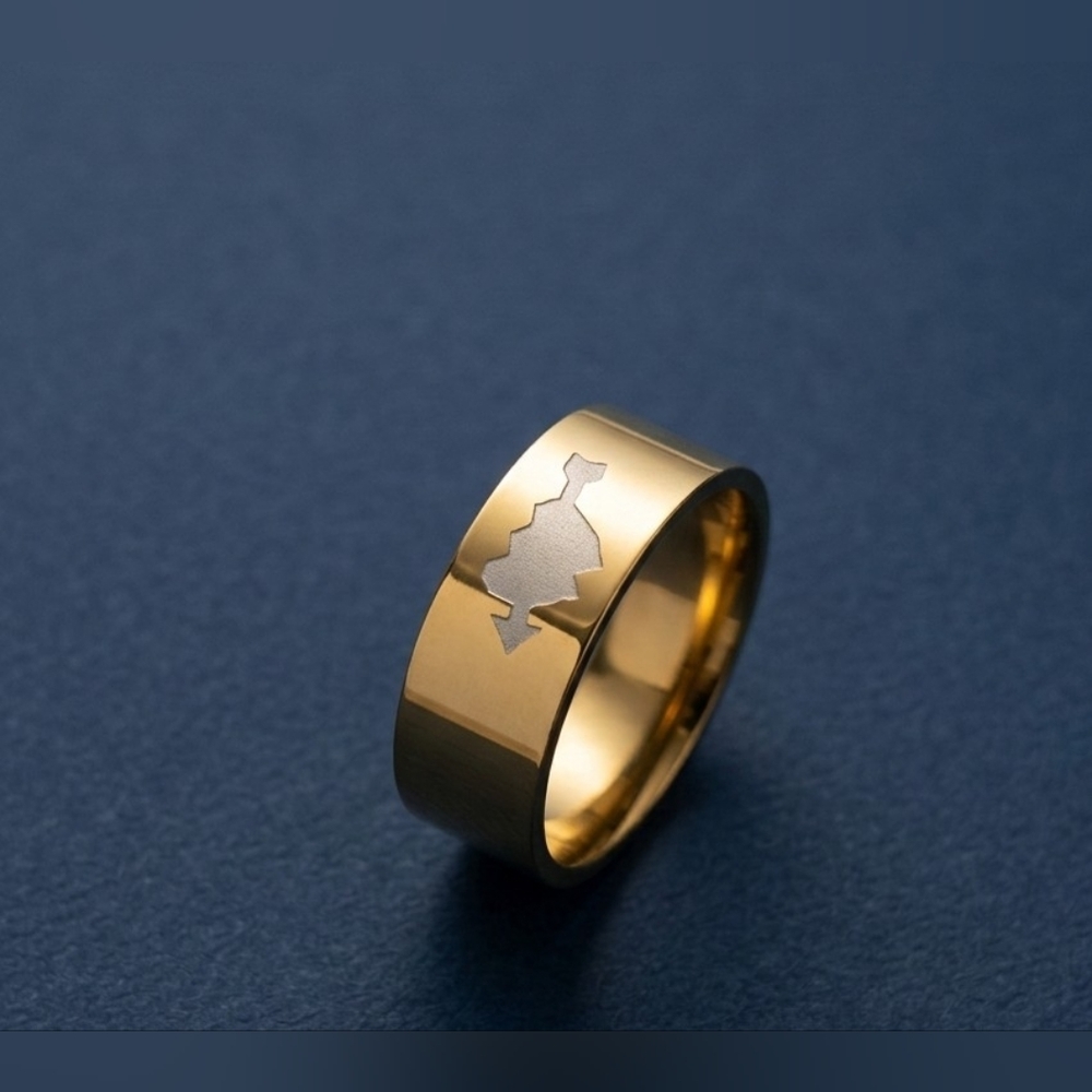 Gold Stainless Steel Double Heart & Arrow Wide Band - Size 9
